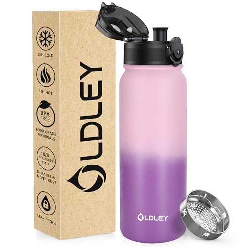 OLDLEY 600ml/20oz Edelstahl-Wasserflasche, Doppelwandige Vakuumflasche, Hält Getränke Heiß und Kalt, Auslaufsicher, BPA-frei, Metallisolierte Wasserflasche für Sport, Arbeit, Outdoor, Wandern