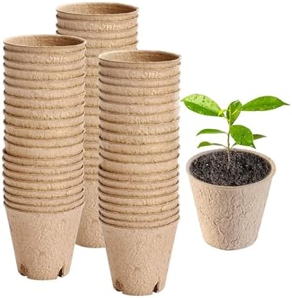 50Pcs 3.15 Inch Peat Pots for Seedlings with 20 Tags and 2 Transplant Tools,Round Nursery Pots with Drainage Holes,Biodegradable Seed Starting Pots for Garden Vegetable Flower Seed Germination