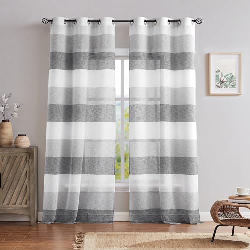 Central Park Gray Charcola Stripe Sheer Color Block Window Curtain