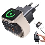 【Facile à transporter et certifié de sécurité】Compact comme un bloc d'alimentation USB-C avec 7 protections (surchauffe/surtension/court-circuit). Plus besoin de transporter un chargeur Apple séparé : votre chargeur de voyage tout-en-un pour iPhone et Apple Watch