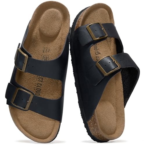 Image of Project Cloud 100% Genuine Leather Flat Sandals For Women 2026 Cork Footbed Womens Sandals with Memory Foam and arch support Vacation Essentials Slides for Women Footwear (Venita)