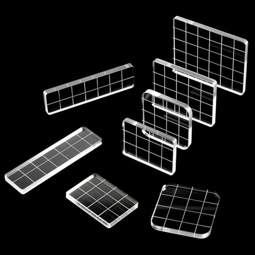 8PCS Acrylic Stamp Blocks Clear Acrylic Stamping Blocks Assorted Sizes Acrylic-Stamp Block Set with Grid Lines Clear Stamping Block Tools for Scrapbooking DIY Craft Card Making and Decorative