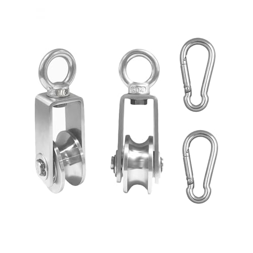 Edelstahl Umlenkrolle 34mm mit Karabinerhaken 360° schwenkbar Hochlast 250kg Für Industrie Transport Öse für Seile Zurrgurte (2er Set)