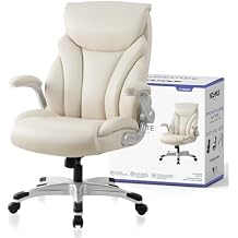 Nouhaus Big and Tall Desk Office Chair with Lumbar Support, High Back PU Leather Ergonomic Office Chair, Executive Desk Chair Computer Chairs with Adjustable Flip-up Armrests Posture Lite,White