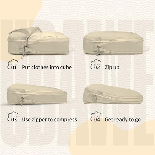 6 Set Compression Packing Cubes for Travel Women & Men, Suitcase Organizer Bags Set, Travel Organizer Bags with Double Zipper, Space-Saving Luggage Storage for Suitcase3