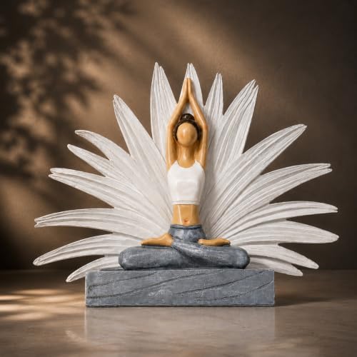 Image of ARMONIA Sukhasana Yoga Lady Showpiece | Premium Polystone YOG Figurine | Spiritual Sculpture for Living Room,Home Decor, Office Desk, Meditation Corner, Yoga Studio & Housewarming Gift | 10 Inches