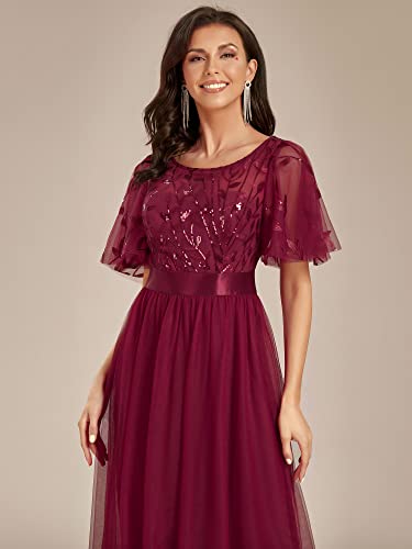 Image of Ever-Pretty Sequin Formal Prom Dresses for Women Ruffle Sleeves Empire Waist A-Line Long Mother of Bride Dress 00904