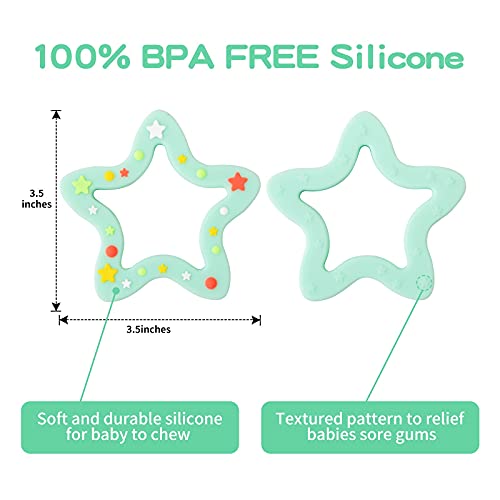 Image of Jimibaby Silicone Star Teether, The First Teething Toy for Baby Boys and Girls,100% BPA Free, Easy to Hold, Freezer Safe (Mint Star)
