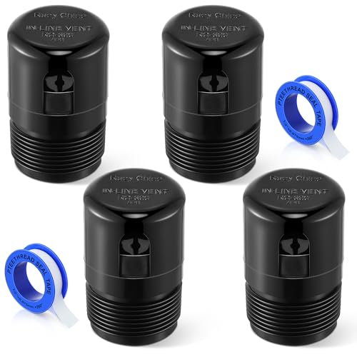 Enhon 1-1/2 Inch NPT ABS In Line Vent, Diaphragm RV Air Admittance Valve for Under Sink Vent with PTFE Thread Seal Tape, Easy to Install(4 Pcs)