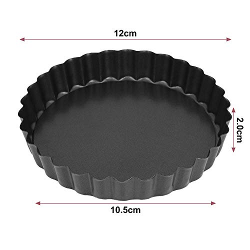 Xinzistar 4 Stück Tartelette Förmchen Mini Quicheform mit Hebeboden, 12cm Klein Tarteform Antihaftbeschichtung Backformen mit Abnehmbaren Basis (Schwarz)