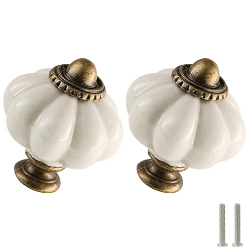 Comparison: Best Hardware For White Kitchen Cabinets 8 Zernmiarder Antique White Pumpkin Knobs 12 Pack Ceramic Cabinet Knobs Vintage Drawer Pulls - Antique Dresser Pulls with Screws for Closet Drawer Cupboard Cabinet and DIY Home Project
