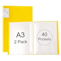 Srvnpioy 2 Stück A3 Päsentationsdisplay Buch, Sichtbuch in A3 Format, Mit 40 Klarsichthüllen für 80 Blatt, für Kunstwerke, Urkunden, Portfolio, Gelb