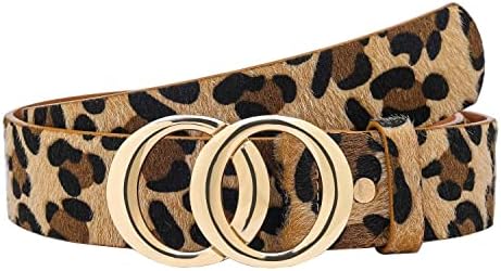 STRSTAR Womens Leather Belt for Jeans Pants Fashion Waist Womens Belt, Leopard Belt for Women with Gold Double Ring Buckle