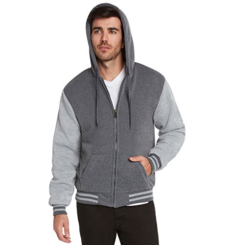 Maximos Men's Sherpa Lined Varsity Full Zip Hooded Jacket3