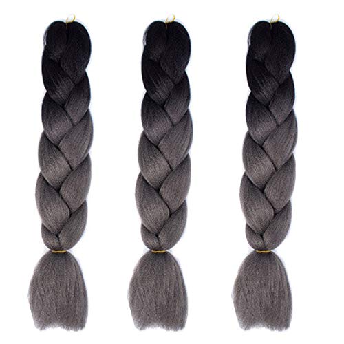 Feibin 30色 ウィッグ エクステンション 3本セット ブレイズ 編み込み グラデーション 三つ編み ヘアアクセサリー 盛りアップ つけウィッグ かつら 毛束 ウィッグ つけ毛 ヘアアクササリー ヒップ ホップ レゲエ ダンス ヘアアレンジ(29#グレー)