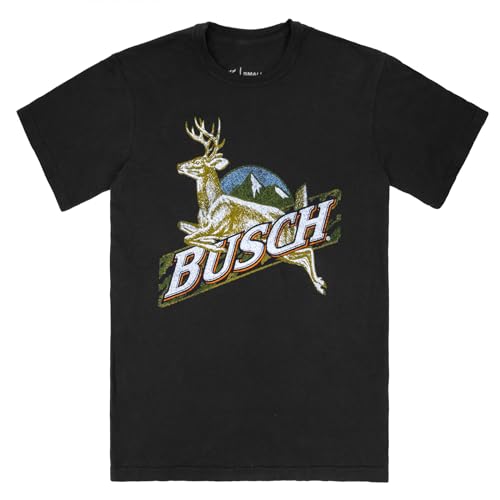 Brew City Busch Beer Distressed Deer T-Shirt (US Alpha Medium Regular Regular) Black