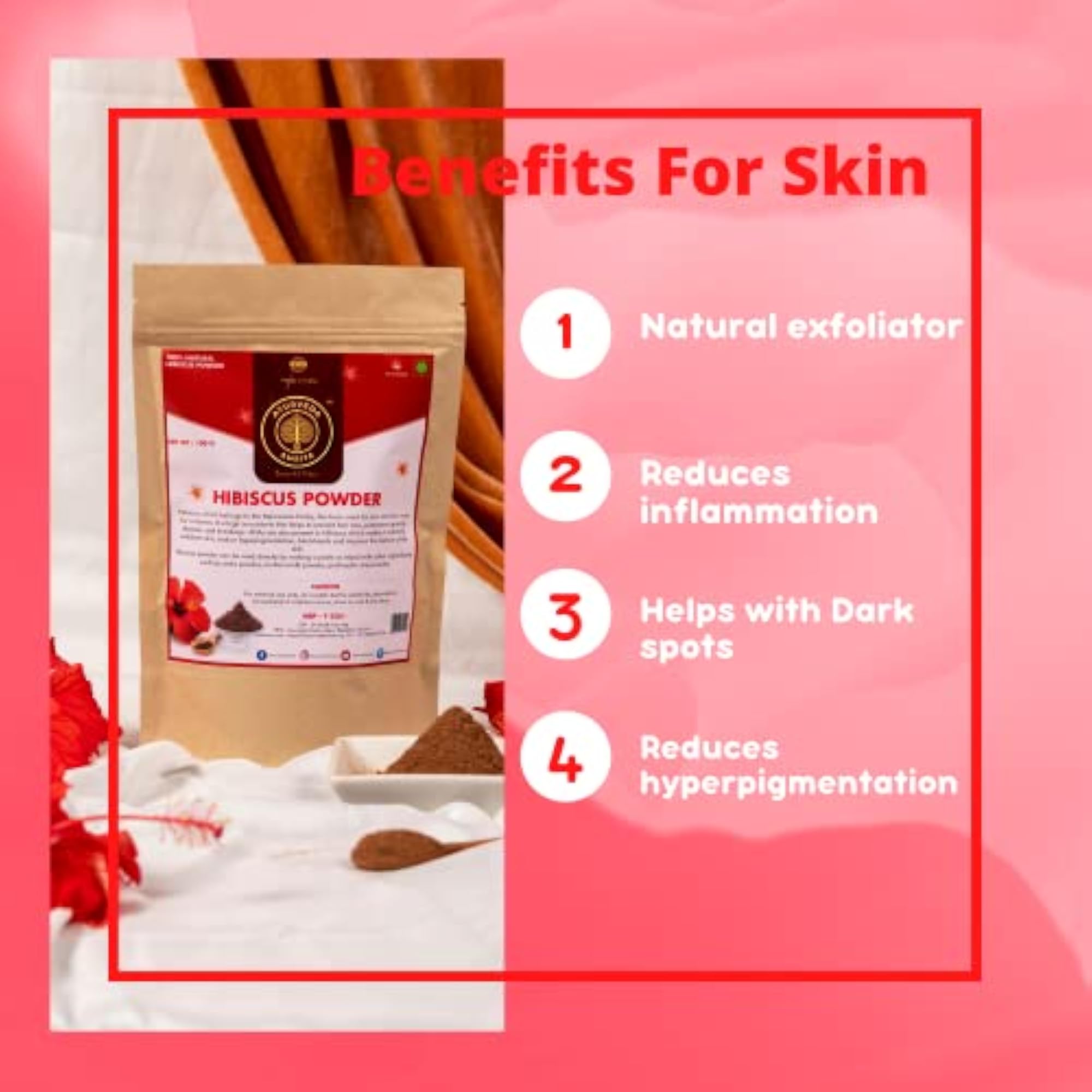 Organic Hibiscus Powder for Skin & Hair, 100g