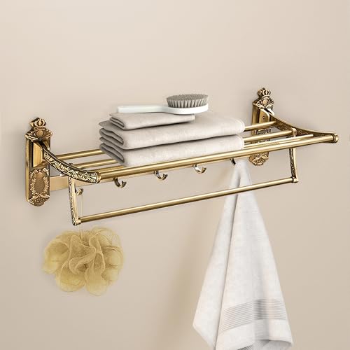 Image of Plantex Antique Aluminum Foldable Towel Rack for Bathroom /Towel Holder in Bathroom /Folding Towel Stand /Hanger /Bathroom Accessories (24 Inch)