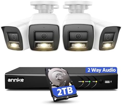 ANNKE 2-Way Audio Wired CCTV Camera System, 8CH 3K Lite CCTV DVR with Person/Vehicle Detection, 4x 2MP White Bullet Cameras with Color Night Vision, 2TB Hard Drive for 24/7 Recording