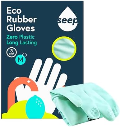 SEEP Eco Medium Rubber Kitchen Gloves - 3 Pack - Washing Up Gloves Made Using Compostable Rubber - Multi-purpose Household - FSC & Fair-trade Certified, Turquoise