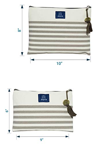 Image of AQVA Stripes Kraft Men's and Women's Printed Handmade, Eco Friendly Cotton Canvas Multi-Function Pouch -Set of 2