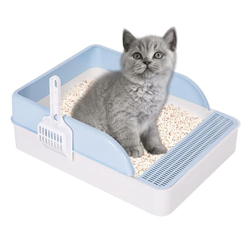 Bandeja de arena para gatitos con pala, gran caja de arena al aire libre para gatos, pared alta antilanzamiento, pedal hueco que atrapa la arena para mantener el suelo limpio, fácil acceso, bandeja de