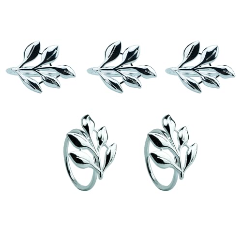 Jofefe Silver Napkin Rings Set of 6, Napkin Rings Set Metal Napkin Holders Buckle for Cloth Napkins for Wedding, Easter, Banquet, Tea Party, Birthday, Thanksgiving Dining Table Decor (Leaf Shaped)