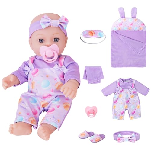 Masroo 12 Baby Doll with Sleeping Bag 12 Inch Realistic Baby Dolls with Clothes and Accessories Clothes Hanky Pacifier Headbands Toy Pretend Play Collection for 3+ Child Girls Gifts