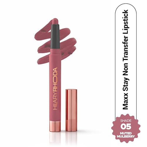 Image of Hilary Rhoda Maxx Stay Non Transfer Lipstick | Matte Finish & Transfer-Proof | 16-Hour Stay | Creamy Finish & Smudge Proof | Crayon Lipstick - 1.5g (Muted Mulberry - Shade 05)