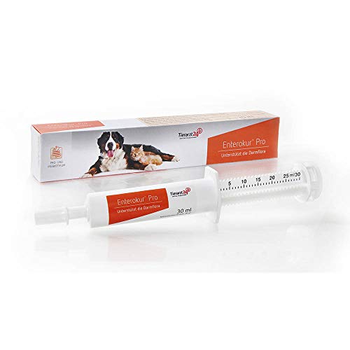 Tierarzt24 ENTEROKUR PRO unterstützt den Aufbau der Darmflora und stärkt so das Immunsystem von Hunden & Katzen - Mit Probiotika, Präbiotika und Bentonit - 30 ml