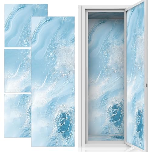 Gosodeny 6 Pcs Glacial Blue Marble Locker Magnetic Wallpaper 12" x 12" Removable Locker Wallpaper Accessories Magnetic Sticker for School Supplies Back to School Essentials Organization Decoration