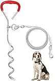 Dog Outdoor Chain, 30FT Dog Cable with Stake, Reflective Steel Lead and 16 inch Spiral Anchor with...