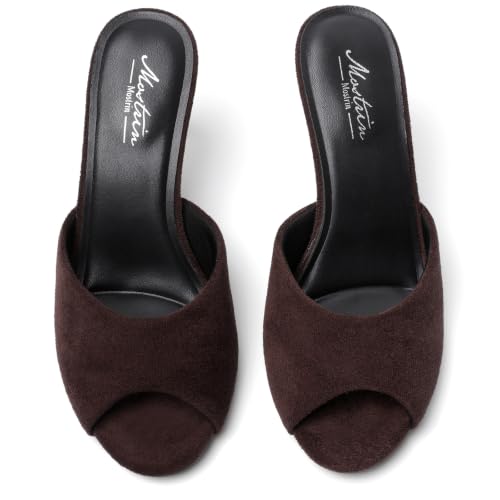 Image of Mostrin Kitten Heels for Women Summer Mules Heels Stiletto Heeled Sandals Slip On Backless Dressy Womens Sandals