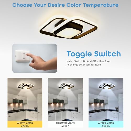 Image of Modern Dimmable LED Ceiling Light | Flush Mount Black Fixture with 3 Color Modes | Adjustable Brightness for Bedroom, Living Room & Dining Room (Ceiling Light (804))