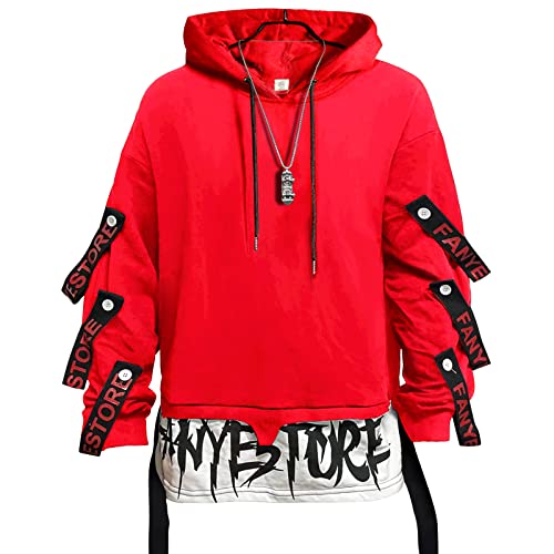 Mens Hoodie Fashion Pullover Letter Print Top Blouse Tracksuits Techwear Patchwork Long Sleeve Hip Hop Sweatshirt
