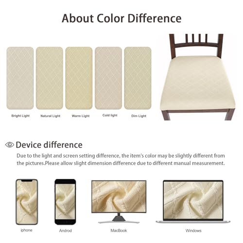 Image of SearchI Seat Covers for Dining Room Chairs Stretch Jacquard Chair Seat Covers Set of 4, Removable Washable Upholstered Chair Seat Protector Cushion Slipcovers for Kitchen, Office(Beige Rhombus)