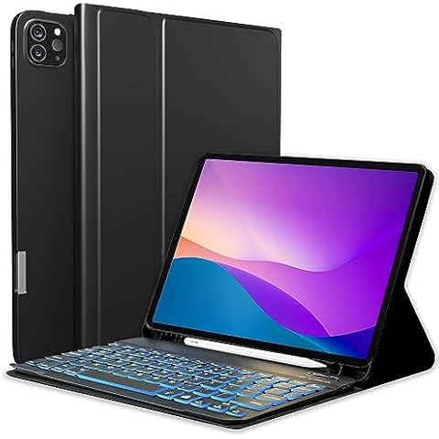 ASKA COM iPad Air 5th / 4th Generation Case with Keyboard 10.9-inch, iPad Pro 11-inch Keyboard Case, 7-Color Backlit Bluetooth Keyboard, Smart Stain Resistant Protective Cover & Pencil Holder (Black) Cover
