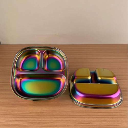 Image of Happy Hues Stainless Steel Divided Meal Plate Tray-3 Compartments Dinner Dish for Baby (Rainbow)