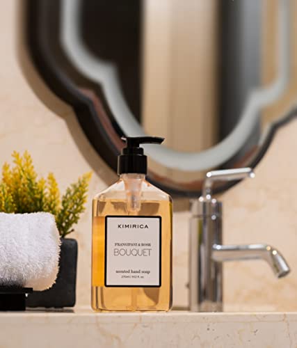 Kimirica Bouquet Hand wash Hand Lotion Duo set with Metal Caddy Goodness of Frangipani and Rose, 100% Vegan & Paraben Free Premium Packaging (270ml x 2)