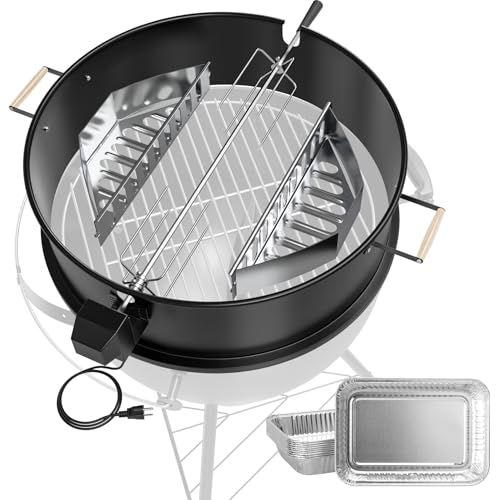 MOASKER Upgraded Rotisserie Kit for Weber 22 inch Kettle Charcoal Grills Accessories Rotisserie Grill Kit for Weber & Other Similar Size Grills with Handles Charcoal Baskets 10 Pcs Drip Pans Black