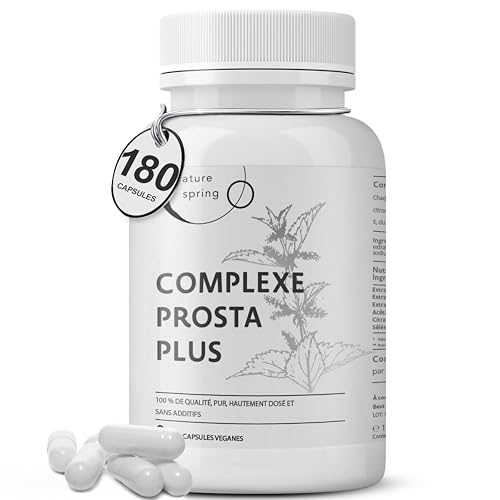 Prosta Plus Complexe – 180 gélules de prostate hautement dosées – Formule unique à base de graines de citrouille, d'extrait de palmier nain, de racine d'ortie avec zinc, vitamine E et sélénium