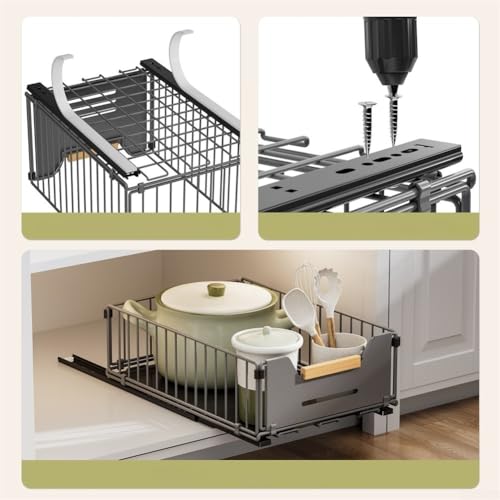 Cesta extraíble negra de 37.5x24.5cm para organizar tu armario de cocina con estilo 6