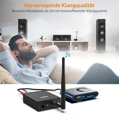 1Mii (1 TX + 1 RX) Drahtlos Audio Sender Empfänger, 2.4G Große Reichweite, Low Latency für HiFi-Musik von TV/PC zu Aktivlautsprechern/Stereo/Subwoofer/CD, Cinch-Ausgang/Eingang, 320ft – Bild 5