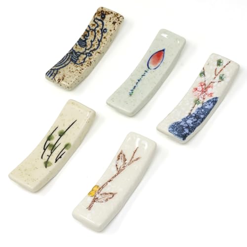 Honbay 5PCS Fashion Ceramic Chopsticks Holder Japanese Style Antique Chopstick Rest Rack Stand Tableware for Chopsticks Forks Spoons Knives Paint Brushes