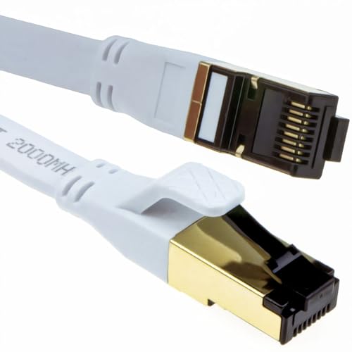 kenable FLAT CAT8 SSTP Shielded 2000MHz 40Gbps High Speed Ethernet Cable RJ45 0.5m White