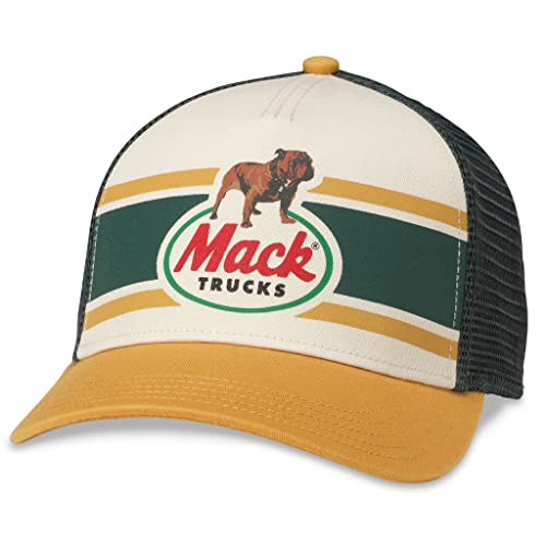 AMERICAN NEEDLE Mack Trucks Officially Licensed Sinclair Trucker Apparel Adjustable Baseball Hat, Dark Green/Ivory/Mustard (21001A-MACKT-DGIM)