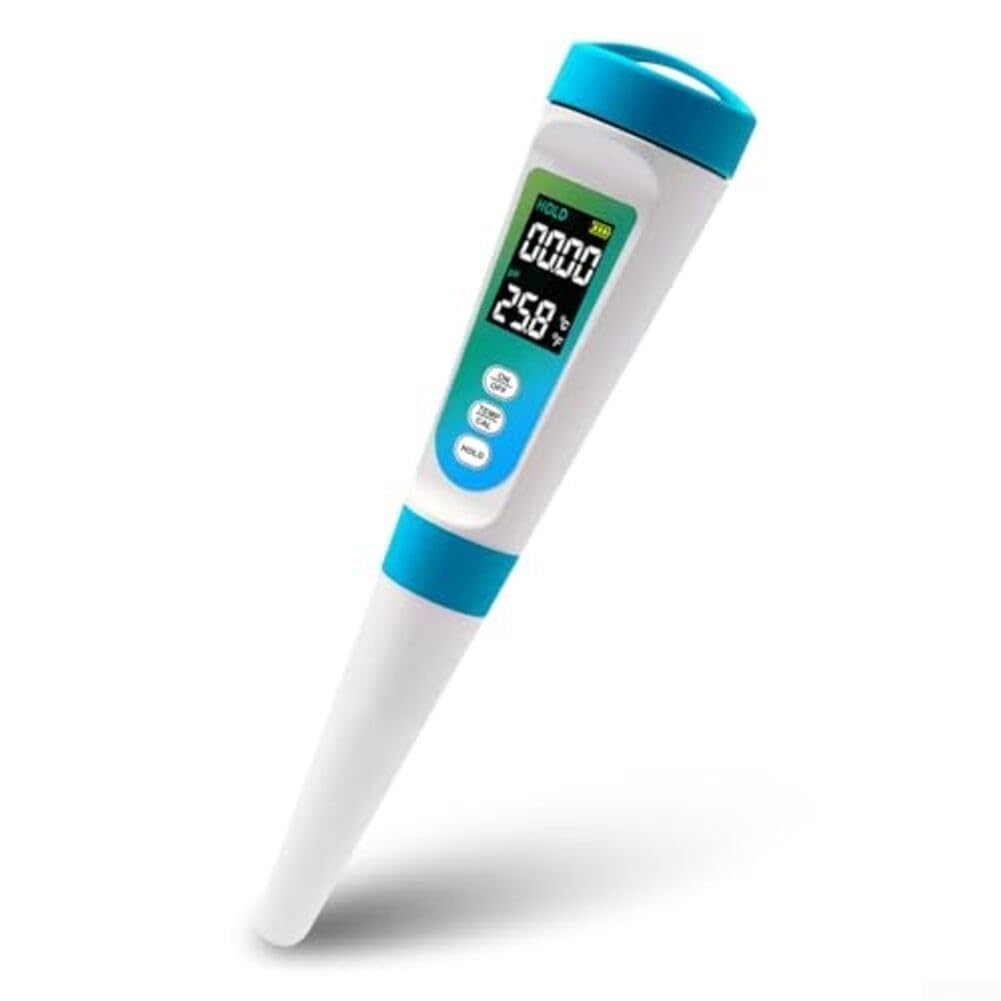 Misuratore di pH e acidità 2 in 1 con indicatore di temperatura, sonda in acciaio inox per alimenti semisolidi come formaggio, marmellata, salsicce, creme e lozioni, gamma di pH 0,00-14,00