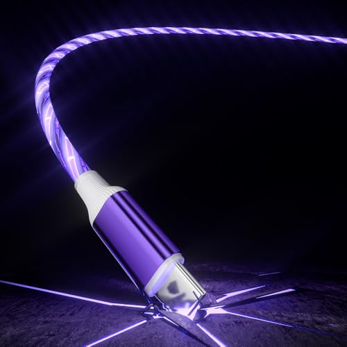 Image of IHAO Starry Lighted Up USB Cable USBC to Type C Durable PD Fast Charging with Visible Current Flow As Night Light Use-C to C Starry Purple