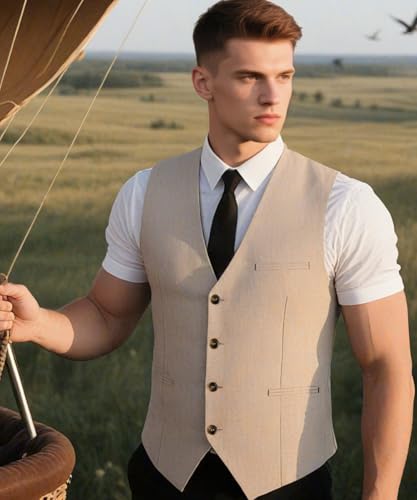 Men's Linen Suit Vest V-neck Waistcoat Vintage Beach Wedding Dress Vest Wedding Party3