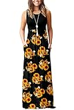 AUSELILY Women's Summer Sleeveless Loose Maxi Print Floral Pleated Dress Casual Long Print Floral Pleated Dress with Pockets (L, Sunflowers)